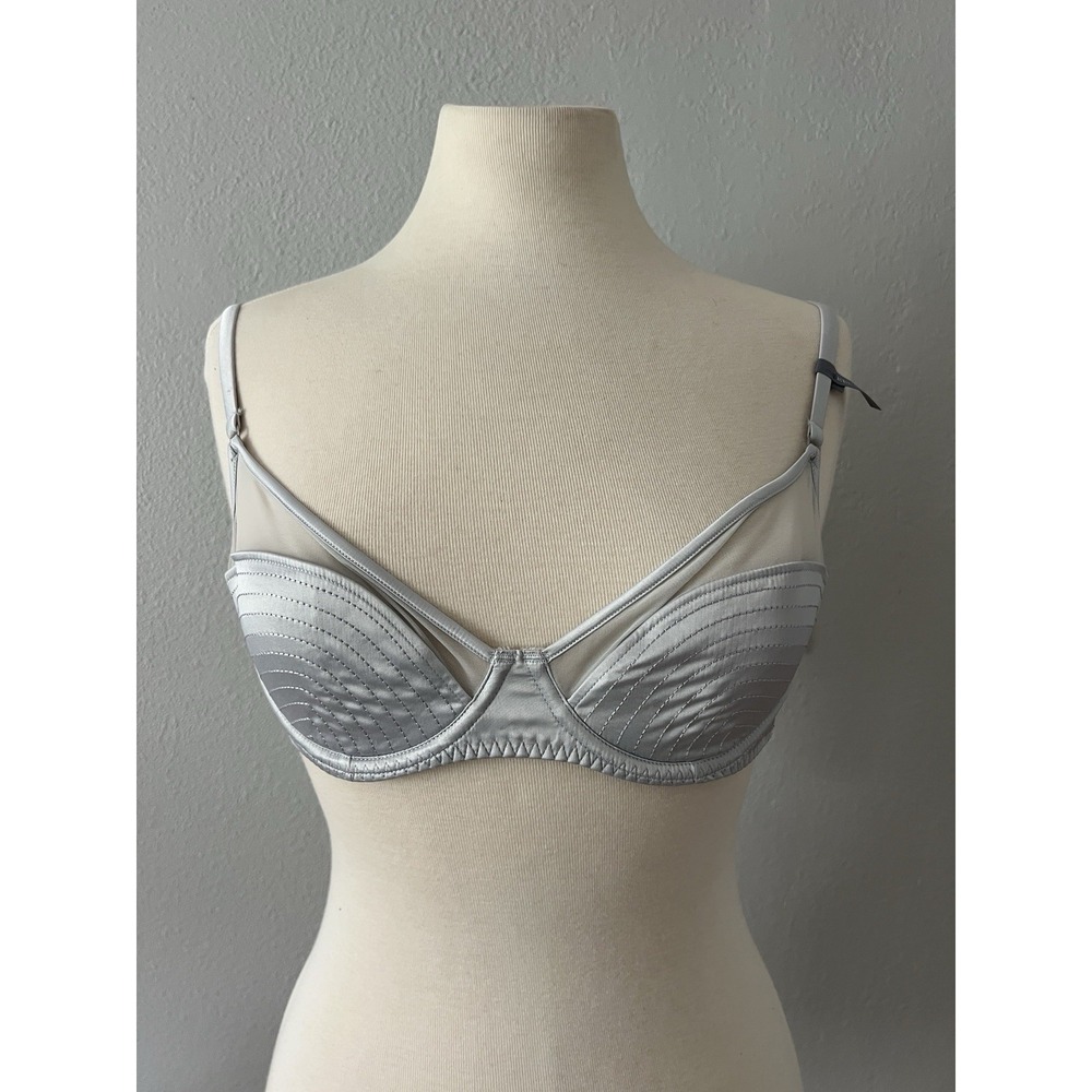 AERIE PRETTY LUXURIES Bra Demi blue Gray Underwire Back Ribbon 34C NWT Romantic